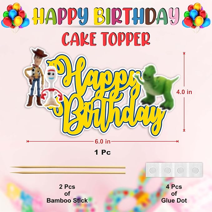 "Toy Stry Happy Birthday Cake Topper – Cartoon Theme Birthday Party Supplies – Fun & Colorful Cake Decoration for Birthday Parties – Perfect Themed Party Décor for Cake & Dessert Table"