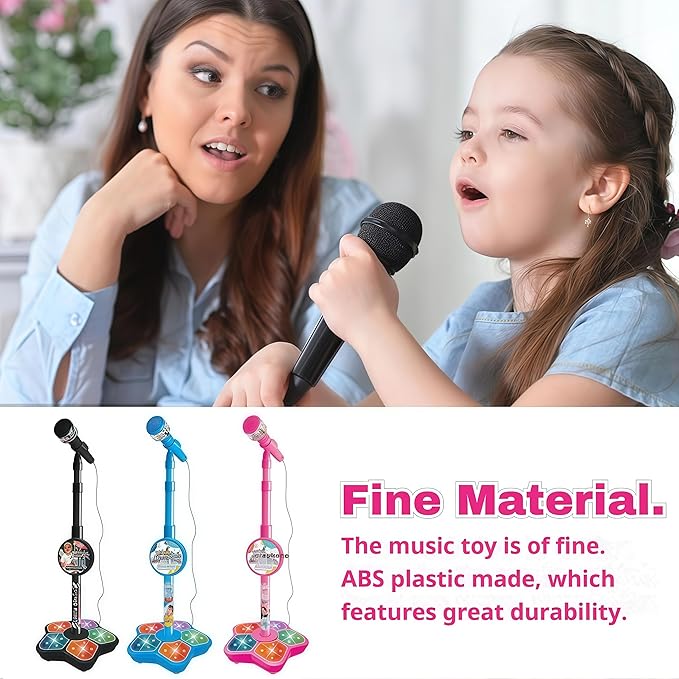 2026 New All-in-One Microphone Toy for Kids with Stand, Got Built-in Music, Colorful Lights, Echo Effects, Portable Karaoke Machine for Singing, Music Play, Fun and Easy-to-Use (Blue)