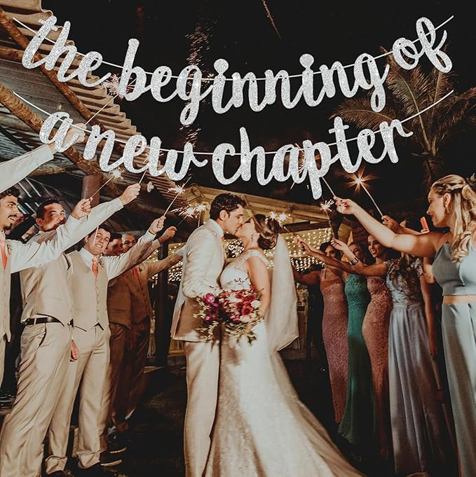 BEISHIDA The Beginning of A New Chapter Banner, Farewell party Decoration,Graduation Sign 2026 Banner,Happy retirement Supplies,Going away party Sign Garland,Graduation banner Glitter Silver