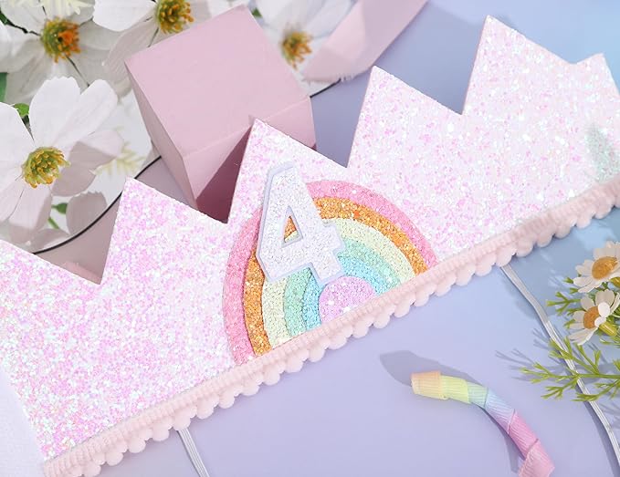 Birthday Rainbow Girl Crown, Birthday Hat for Event Party Supplies,Photo Props