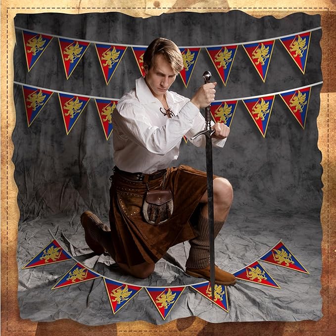 6 Pcs 72 ft Medieval Fantasy Pennant Banner with Lion Design Medieval Party Decorations Hanging Party Bunting Banner Garden Triangle Flag for Castle Theme Festival Birthday Decor