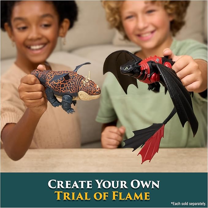 DreamWorks Dragons, Trial of Flame, Blazing Battles Catapult Blast Gronckle Playset, Dragon Figure Playset with 3 Cardboard Viking Figures for Ages 4 and up