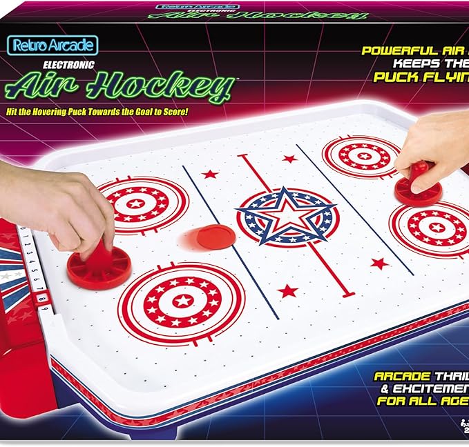 Merchant Ambassador Retro Arcade Electronic: Air Hockey - Tabletop Game, Powerful Airflow, 2 Players, Ages 6+