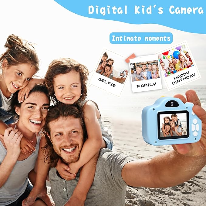 Kids Camera, Christmas Birthday Gifts for Children Age 3-8, HD Digital Video Cameras for Children, Portable Toy for 3 4 5 6 7 8 Year Old Kid with 32GB SD Card and Cute Children's Camera Bag (Blue)