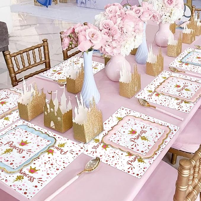 100 Pcs Pink Castle Napkins, Disposable Princess Napkins, Castle Decorations - 13 x 13 Inches