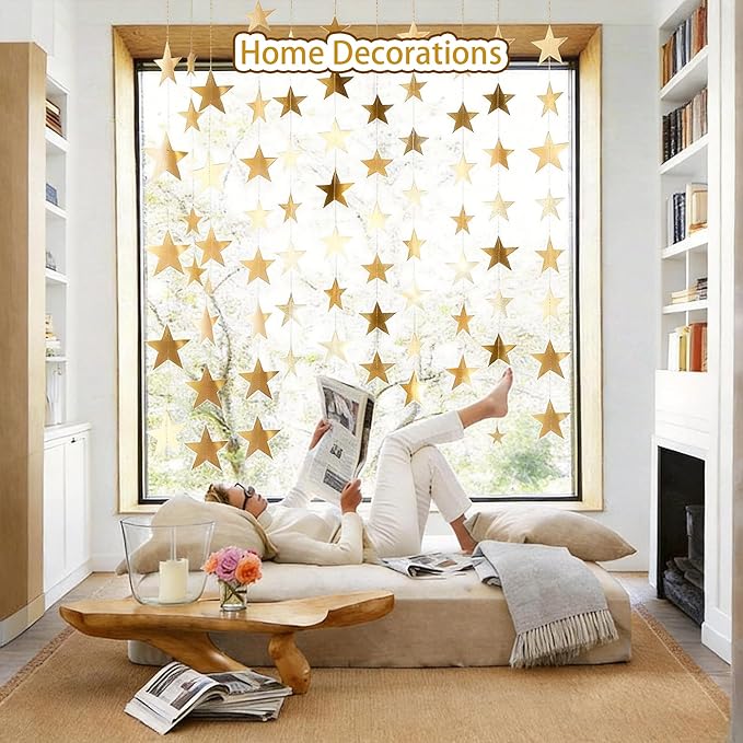 Birthday Decorations - Glitter Star Garland Banner 2026 Party Decor | Star Streamers Hanging Banner Twinkle Backdrop for Graduation Decorations Classroom Wedding Holiday Supplies 130 Feet