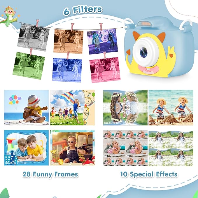 Kids Camera with Flashlight & 2.4in Screen, 1080P Dual Lens Toddler Camera - Christmas Birthday Gift for 3-12 Year Old Girls Boys, Kids Digital Camera with 32GB Card & Shockproof Case