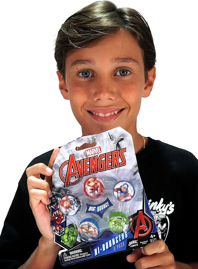 JA-RU Marvel Avengers Bouncy Superballs Super Hi Bounce 1.2" (1 Pack of 5 Balls) Hulk, Thor, Cap America & Friends Fidget Balls Small Toys for Kids Prize Giveaways Gift Birthday Supplies B-6805-1