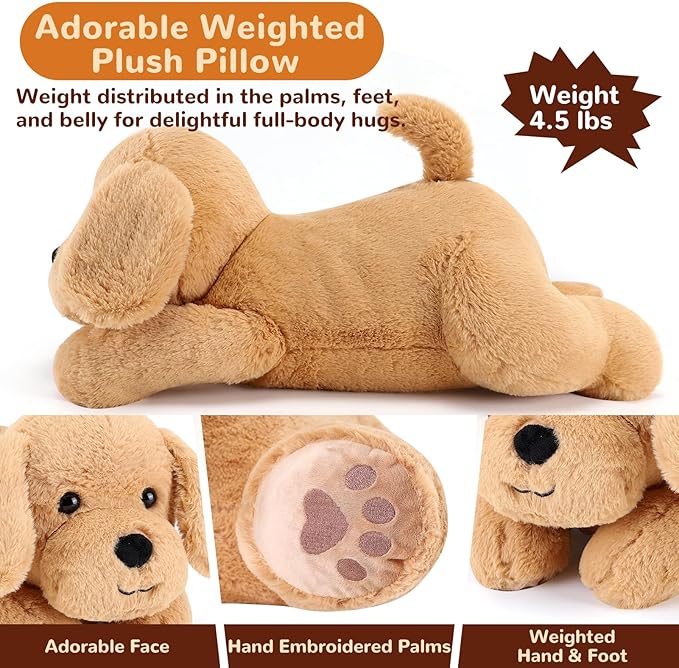 Yellow Lab Weighted Stuffed Animals - 22 Inch 4.5 Pounds Weighted Plushies Labradoodle Stuffed Animals - Big Dog Plush Pillow - Cute Plush Toys Gifts for Kids & Adults (22" 4.5 lbs)