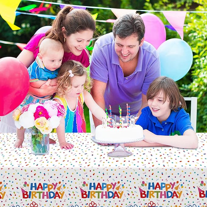 6 Pack Plastic Birthday Tablecloth, 54 x 108 Inch Disposable PE Happy Birthday Party Tablecloths Waterproof Rectangle Party Table Cover for Birthdays Parties Decor