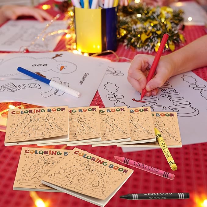 30 Sets 24 Pages Christmas Mini Coloring Books with 8 Colors Crayons Bulk, Christmas Goodie Bag Stocking Stuffers for Party Favors Activities DIY Craft Gift