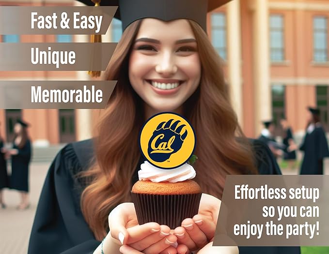 Cal Party Supplies for Football, Birthday Gift, UC Berekeley Graduation Party Banner and Cake Toppers (42 Pieces) (California Berkeley Golden Bears)