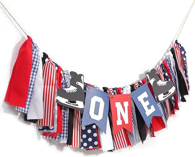 Hockey 1st Birthday High Chair Banner - Hockey Skate Party Banner, Ice Hockey First Birthday Decoration, Match Theme Party Supplies, Sports Birthdays Cake Smash Photo Props