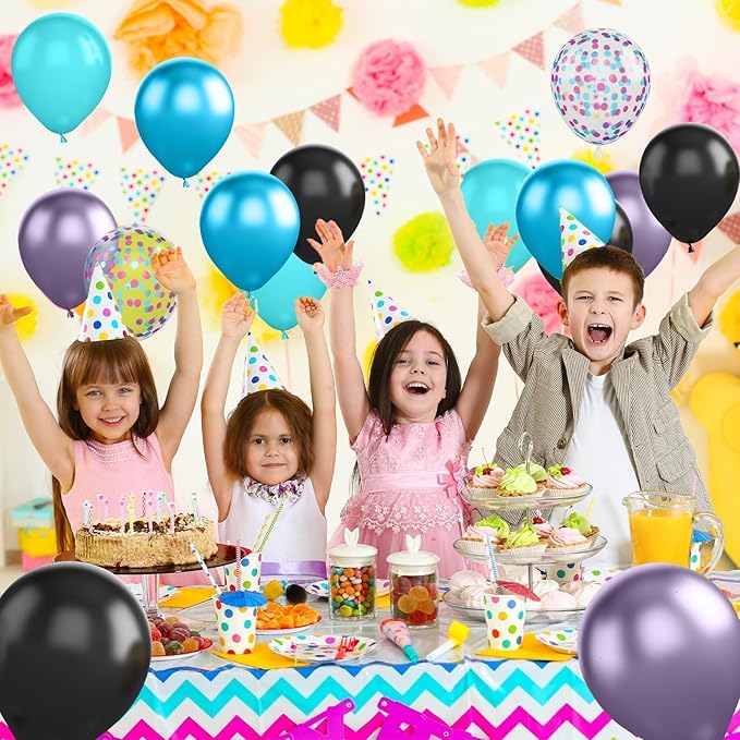 Black Purple Blue Balloon,60 Pcs 12 Inches Metallic Blue Purple Teal Balloons Confetti Balloons for Boys Party Decoration Baby Shower Engagement Party Supplies