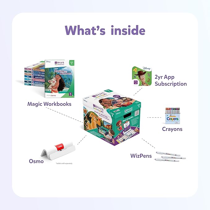 BYJU’S Learning: Disney 1st Grade Premium Edition for iPhone & iPad (App+8 Workbooks) Ages 5-7, Featuring Disney & Pixar Characters-Reading, Addition/Subtraction, Writing&Phonics-Osmo Base Included
