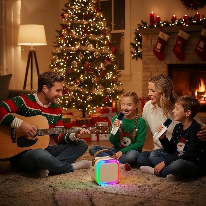 Mini Karaoke Machine with 2 Wireless Microphones: Christmas White Elephant Gifts for Kids Teens Adults