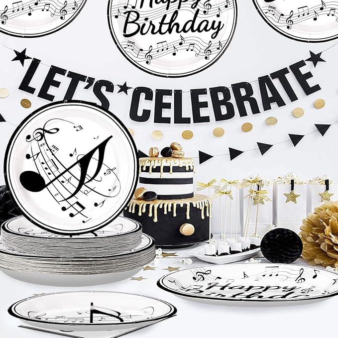 96 Pcs Music Birthday Party Supplies Music Notes Plates Napkins Disposable Music Birthday Tableware Set Music Theme Party Decorations for Baby Shower Concert Karaoke Music Birthday Party Decor Serve24