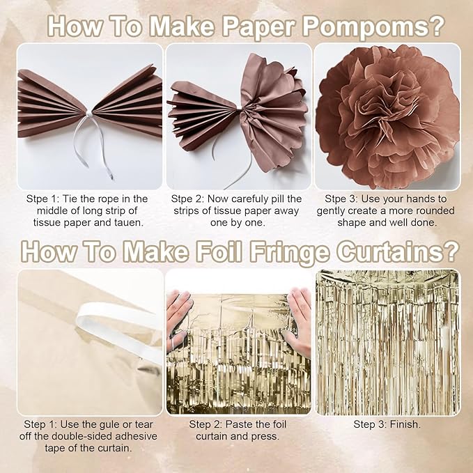 Brown Birthday Decorations, Tan Beige Cream Neutral Boho Balloons Happy Birthday Banner Fringe Curtain Heart Foil Balloons for Women Boys Girls Boho Baby Shower Bachelorette Party Decoration Supplies
