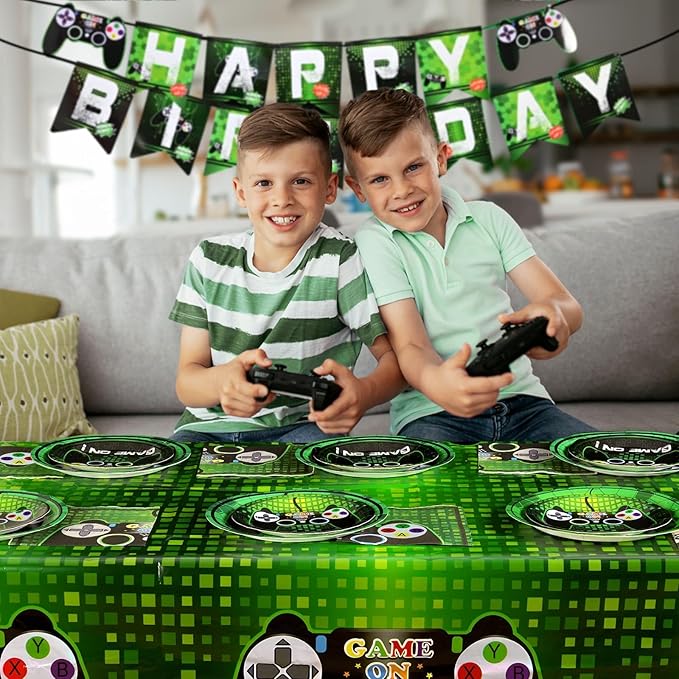 WERNNSAI Video Game Birthday Decorations - 48 PCS Game On Plates and Napkins Gamer Birthday Decorations Gaming Party Favor Serves 16 Guests