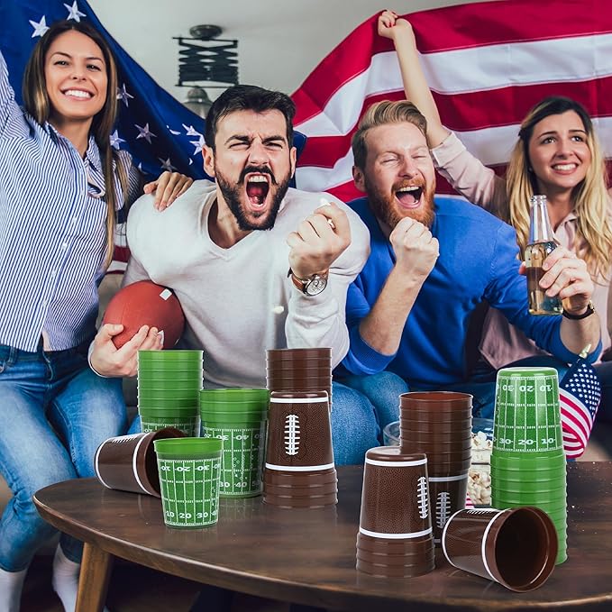 Kochorie 48 Pcs Reusable Football Plastic Cups 16 Oz Thick Cocktail Drink Cup Bulk Football Stadium Cups for Tailgate Football Theme Party Favor Birthday Event Game Day Supplies Decoration