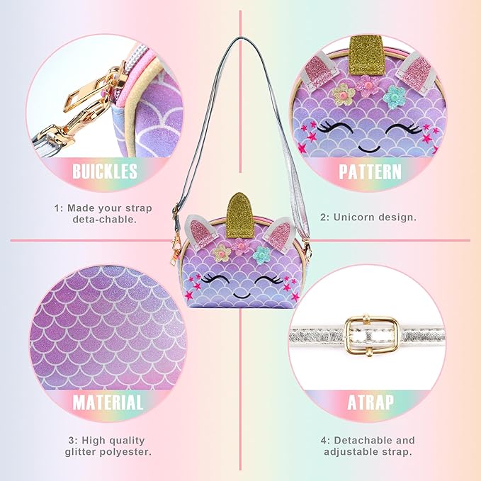 Purse for Little Girls,Girls Jewelry Pretend Play,Unicorn Gifts for girls,Crossbody Bags for Kid