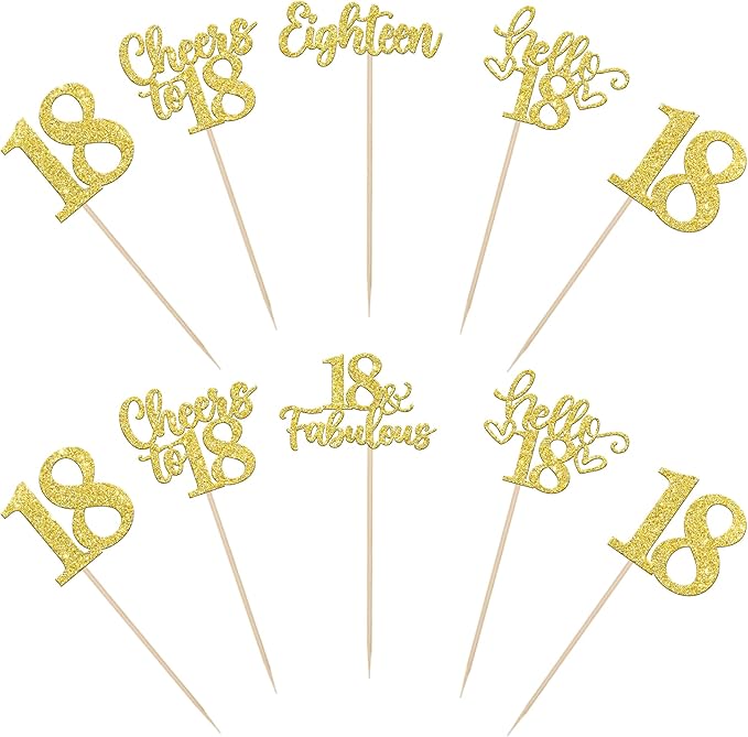 15PCS Happy 18th Birthday Centerpiece Sticks Hello 18 Fabulous Table Flower Centerpieces Sticks Eighteen Cheers to 18 Years Floral Decoration for Happy 18th Birthday Party Centerpieces Sticks Gold