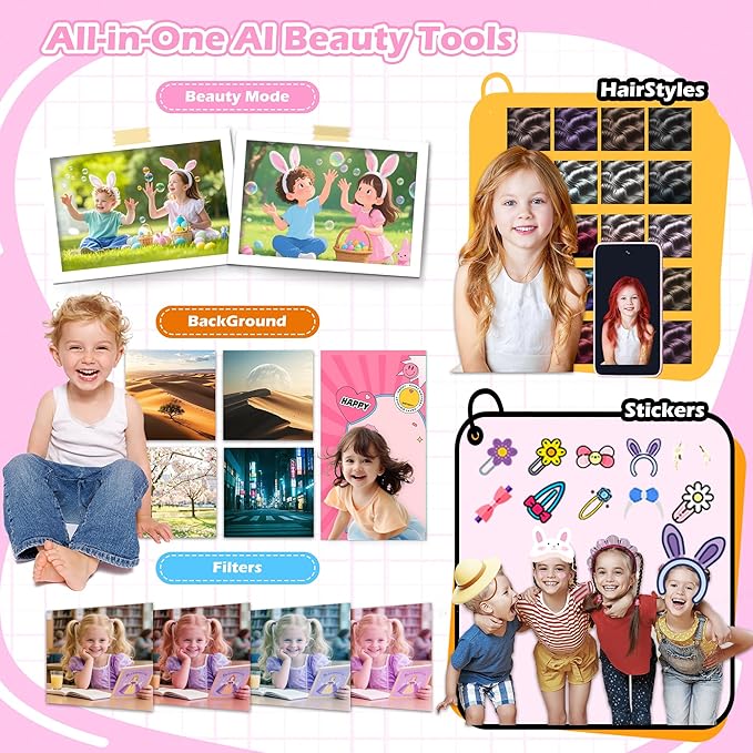 AI Kids Camera for 3–11 Year Old Boys and Girls, AI Learning Digital Video Camera with with Object Recognition, Best Birthday, WiFi Kids Toy Camera 16GB (Pink)