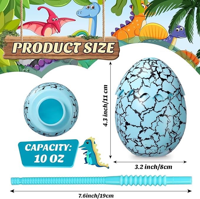 Maxcheck 12 Set Dinosaur Party Favor Cups with Lids and Straws Dino Cups for Kids 10 oz Crack Dinosaur Egg Bottles for Dino Theme Birthday Party Supplies Decorations