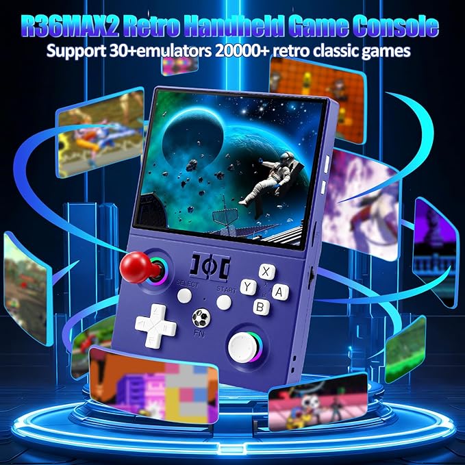 R36MAX2 Retro Gaming Console, 4.5 Inch 4K HD IPS Screen Retro Video Game Console, Handheld Game Console Preloaded 30+ Emulator Games, Linux System, Portable Video Console for Adult