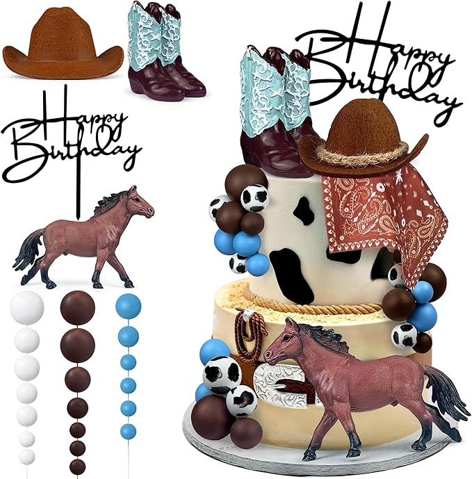 Cowboy Cake Decorations Cowboy Hat and Boot Cake Toppers Western Cowboy Cowgirl Birthday Baby Shower for Western Theme Party Favors Supplies (Blue)