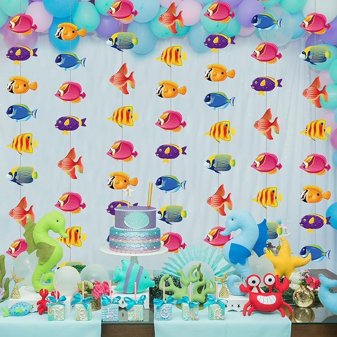 8 Pieces Under The Sea Party Decorations Tropical Fish Garlands Ocean Fish Paper Cutouts Hawaii Hanging Banner Decor for Summer Underwater Theme Birthday Baby Shower Party Supplies