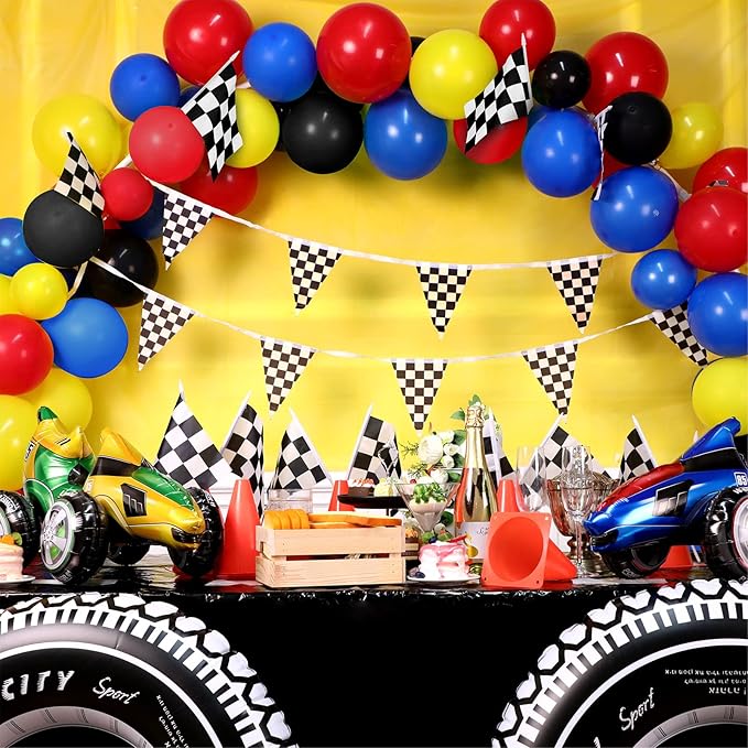 Irenare 3 Sheets Car Birthday Party Supplies Racing Party Decorations Road Tablecloth Racetrack Table Runner Table Covers for Car Theme Birthday, 54 x 108 Inch, Black