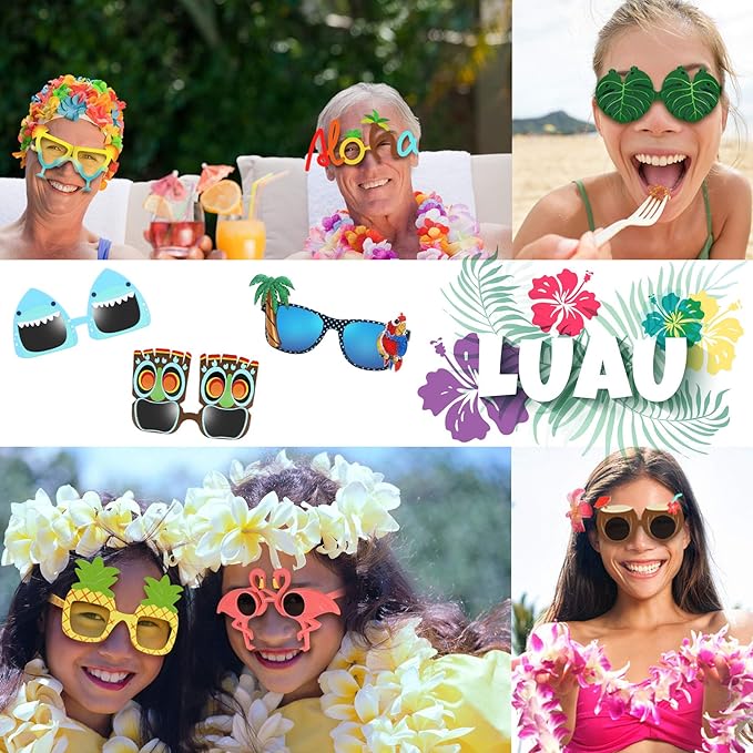 Ocean Line Luau Party Sunglasses - 9 Pairs Funny Hawaiian Glasses, Tropical Fancy Dress Props, Fun Summer Kids Party Favors, Beach Themed Party Supplies Decoration