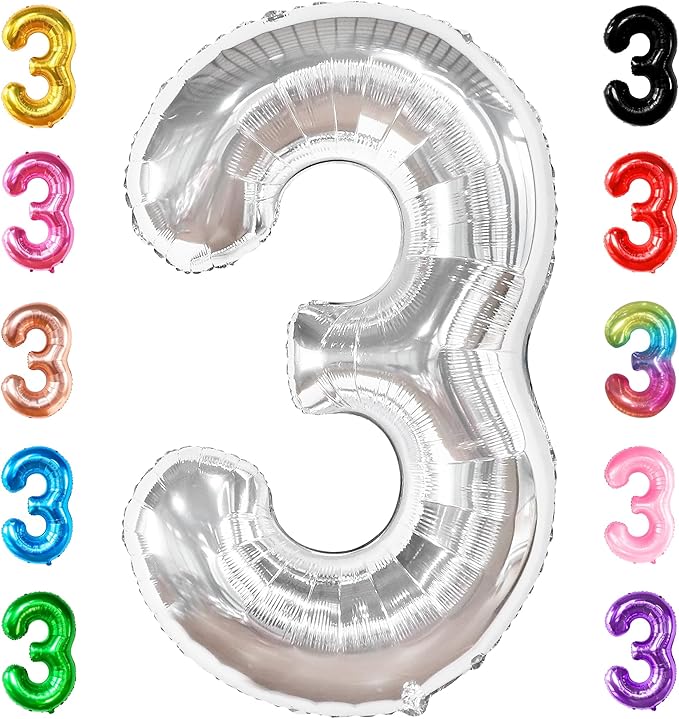 KatchOn, Big Silver Number 3 Balloon - 40 Inch | 3rd Birthday Decorations for Girls & Boys