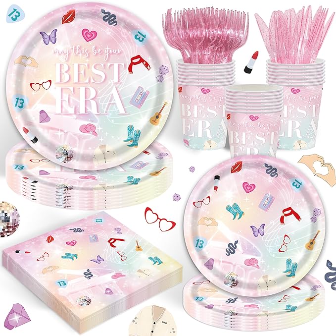 120PCS Birthday Era Party Supplies for Girl Fans In My Birthday Era Party Decorations Friendship Music Party Tableware Plates Napkin Cups Knives and Forks for 20 Guests