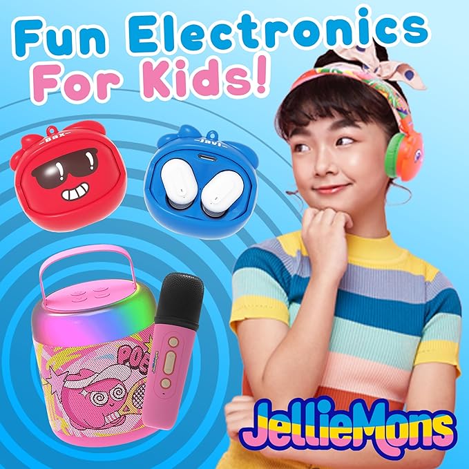 Jellie O-K Kids Wireless Karaoke Speaker with Handheld Microphone, Portable, Premium Sound, Cute Characters, Fun for The Whole Family. (Blue)