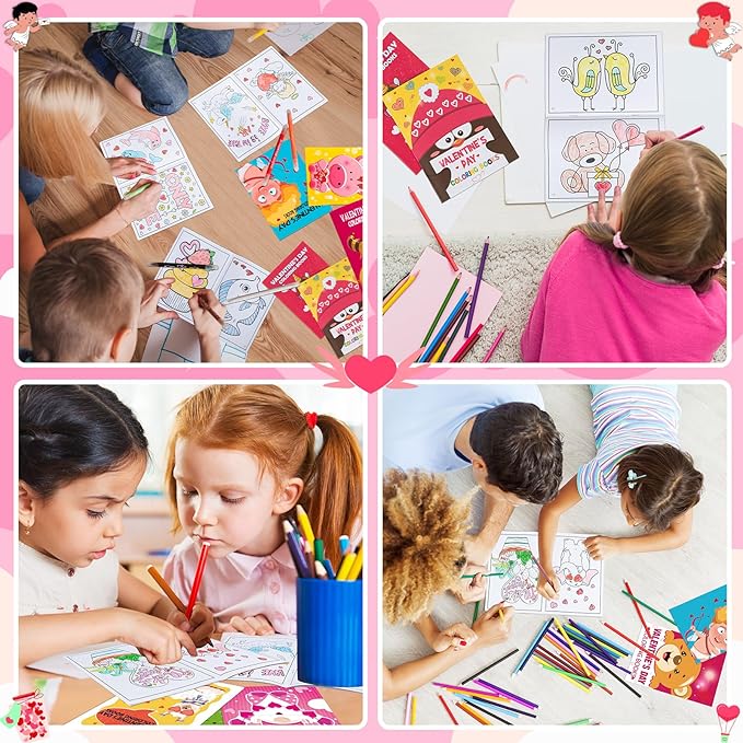 90shine 120PCS Valentines Day Mini Coloring Books Gifts for Kids Bulk, Valentine Crafts Goodie Bag Stuffers Exchange Classroom School Party Favors Holiday Class Activity Supplies