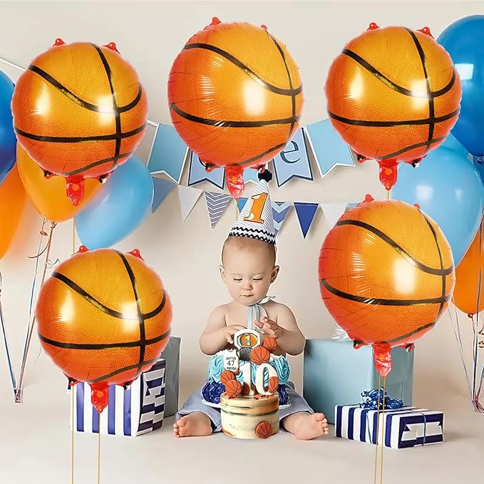 12 Pcs Basketball Balloons,18 Inch Basketball Foil Balloons,Sports Mylar Balloon Basketballs Birthday Decorations for Sports Theme Party Supplies