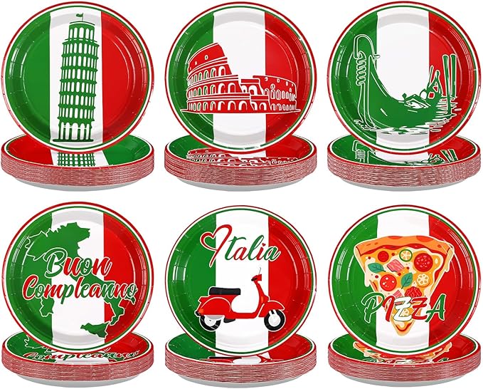 60Pcs Italian Flag Birthday Paper Plates 9" Disposable Heavy Duty Italy Flag Dessert Plates Red White and Green Dessert Plate for Pizza Italian Holiday Family Reunion Dinner Party Decorations ﻿