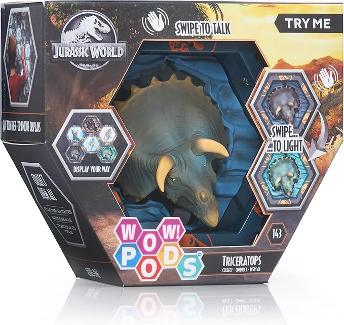 WOW! PODS World Camp Cretaceous Jurassic Character 2 SFX Triceratops | Light-Up Bobble-Head Figure with Sound Effects | Official Fallen Kingdom Merchandise, Toys and Gifts for Boys and Girls, Aged 5…