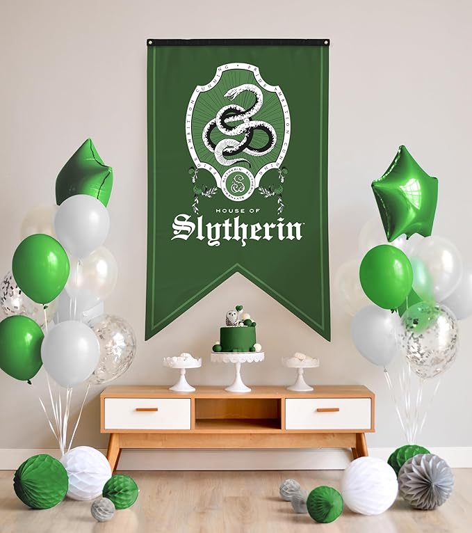 Conquest Journals Harry Potter Slytherin Crest Banner, 30'' x 50'' Extra Large Flag, 300D Oxford Cloth, Banners for Birthday Parties, Party Supplies, Dorm Decorations, Wall Decor, Officially Licensed