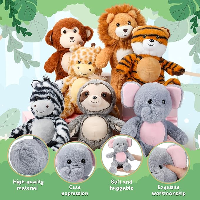 Civaner 7 Pcs Stuffed Animals Bulk 12.5 Inch Cute Soft Animal Plush Toys for Kids Birthday Gifts Baby Shower Party Decorations(Bright Color,Forest)