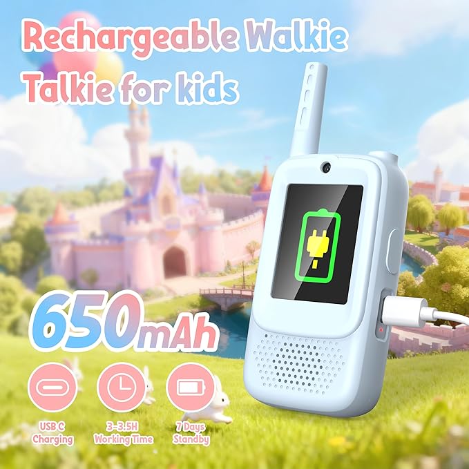 Rush Deer Video Walkie Talkies for Kids, 2 Pack Rechargeable Video Intercom Kids Walkies Talkies with HD Camera & Voice, Indoor Outdoor Games,Camping, Hiking for Boys Girls 3-14,Blue/Pink