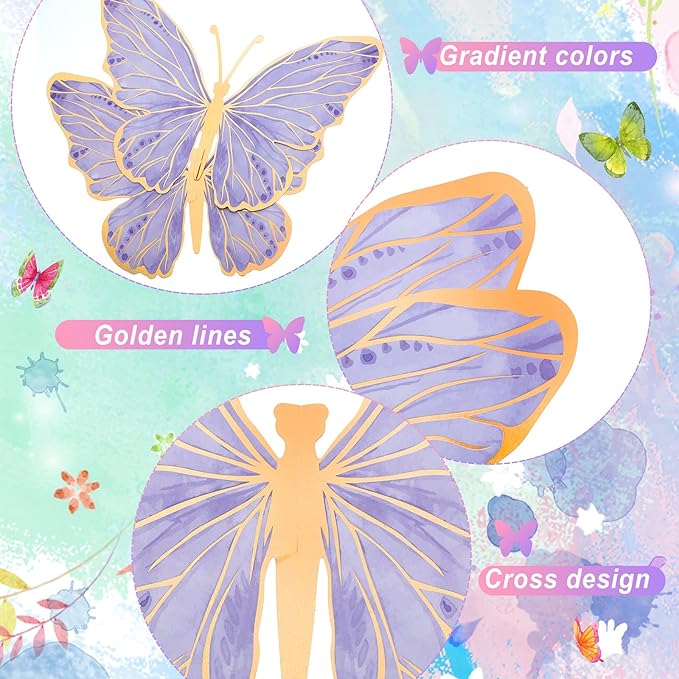 Geyee 10 Pcs Large Butterfly Centerpieces for Tables Butterfly Party Decorations 3D Paper Table Toppers Centerpieces Wall Decor for Birthday Baby Shower Wedding Party Supplies(Purple)