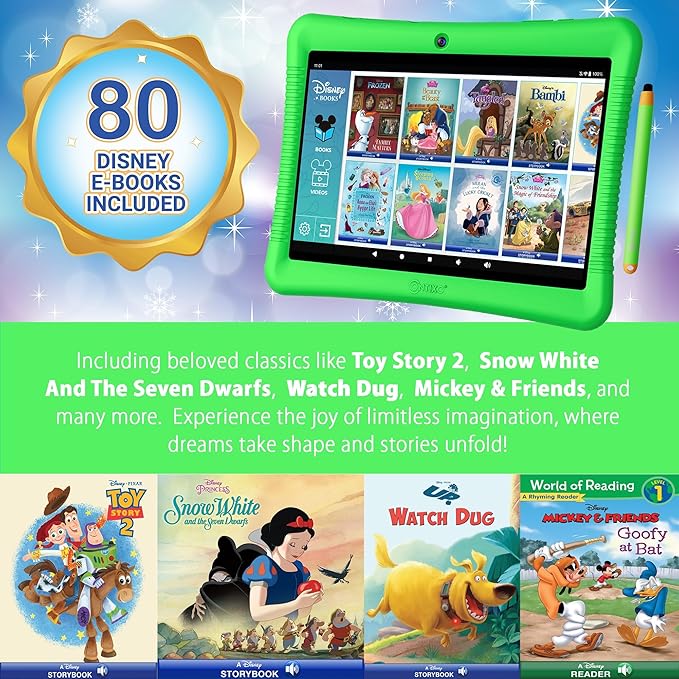 Contixo K102 10" Android Tablet and KW1 Kids Smartwatch - 32GB, Includes 80+ Disney Storybooks, Educational Watch with Games, Camera, Music Player, Alarm, Customizable Wallpaper, Green