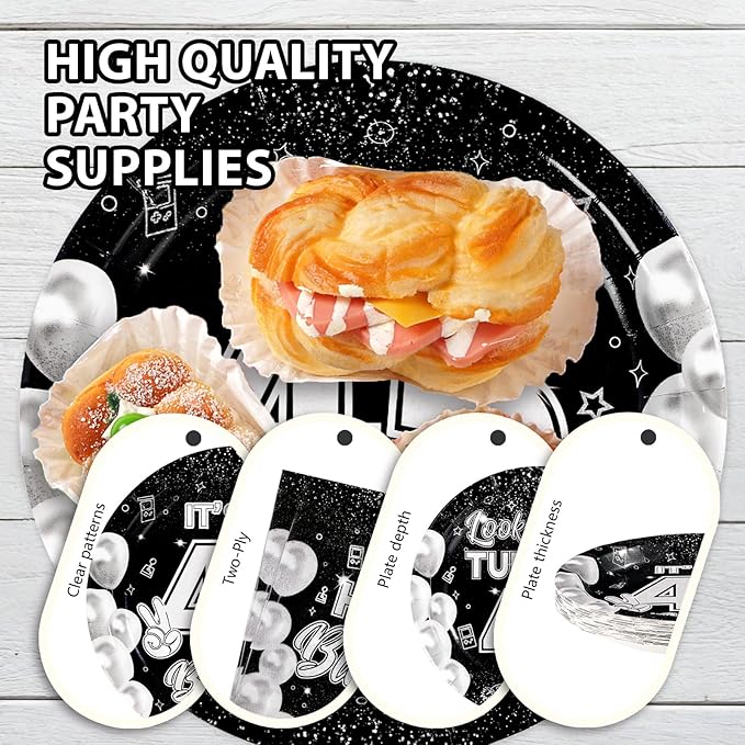 96Pcs 45th Birthday Party Decorations for Men Women Black White 45th Paper Plates and Napkins Set It's My 45th Birthday Theme Decorations for Look at You Turning 45 Years Old Party Supplies Serves 24