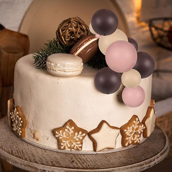 Gyufise 30Pcs Mini Balloon Cake Topper Brown Foam Ball Cake Topper Decorations Faux Pearl Balls DIY Cake Insert Topper Baking Decoration for Wedding Baby Shower Girls Boys Birthday Party Supplies