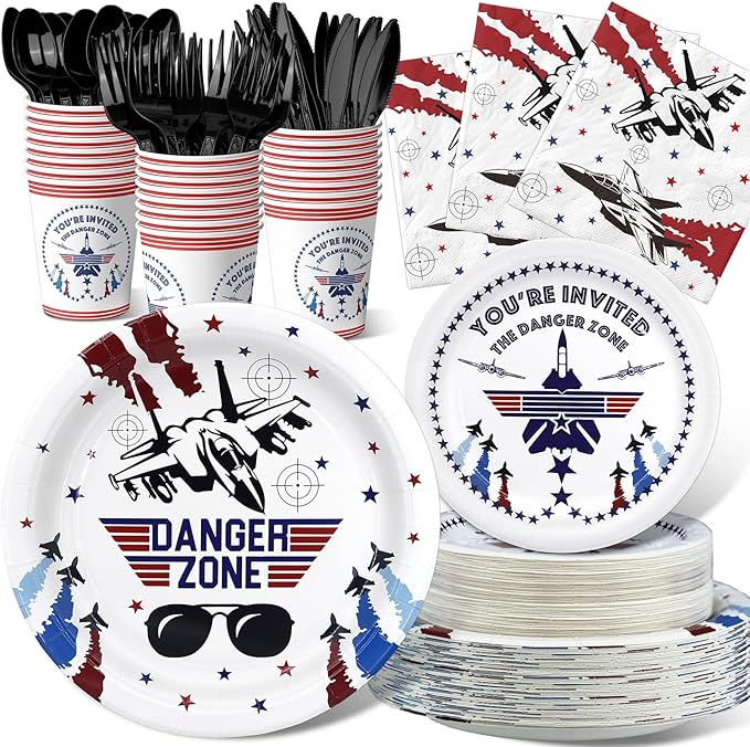 Fighter Jet Pilot Party Decorations Set - Unique Fighter Pilot Party Plates, Cups, Napkins, and Cutlery - Military Jet Party Supplies for Birthdays and Event