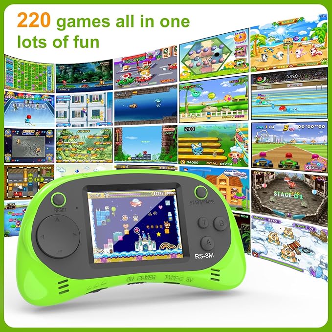 Handheld Games for Kids -16 Bit Retro Video Game with 220 HD Electronic Games - 2.5'' IPS Portable Travel Game Gifts for Boys Girls Ages 4-12