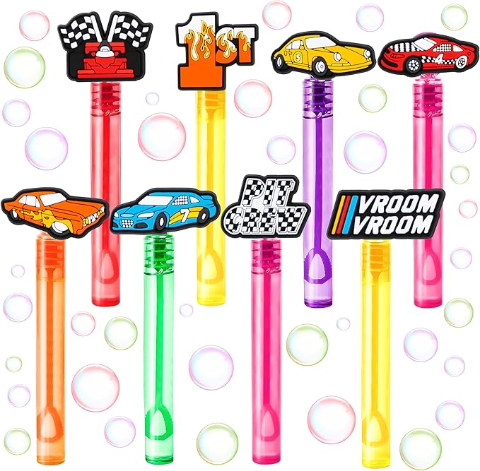 Race Car Party Favors for Kids – 24PCS Racing-Themed Bubble Wands, Great for Birthday Supplies, Pinata Fillers, Goodie Bags & Classroom Rewards